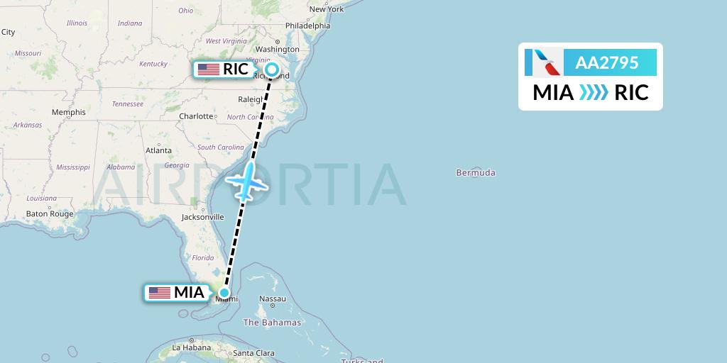 AA2795 American Airlines Flight Map: Miami to Richmond