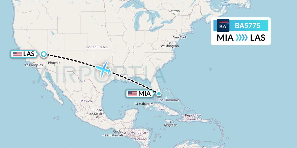BA5775 British Airways Flight Map: Miami to Las Vegas
