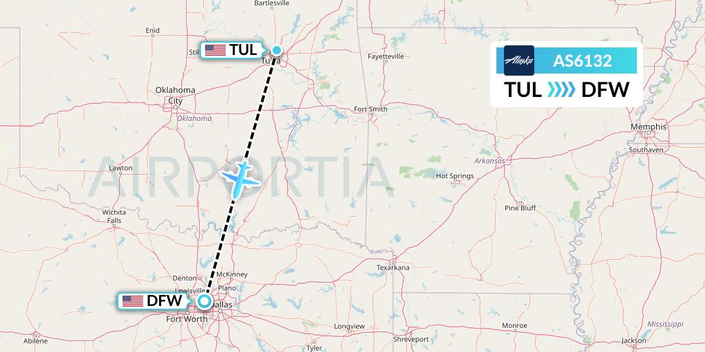 AS6132 Alaska Airlines Flight Map: Tulsa to Dallas