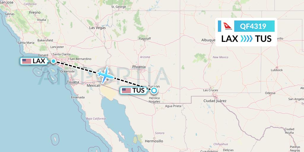 QF4319 Qantas Flight Map: Los Angeles to Tucson