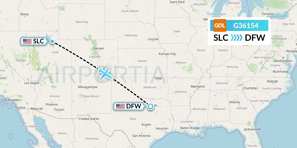 G36154 GOL Transportes Aeros Flight Map: Salt Lake City to Dallas