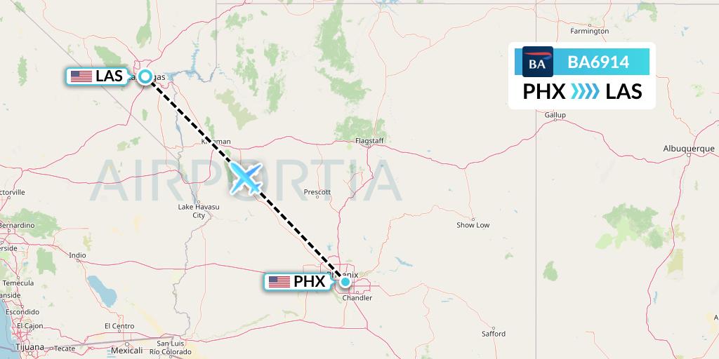 BA6914 British Airways Flight Map: Phoenix to Las Vegas