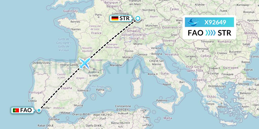 X92649 Avion Express Flight Map: Faro to Stuttgart