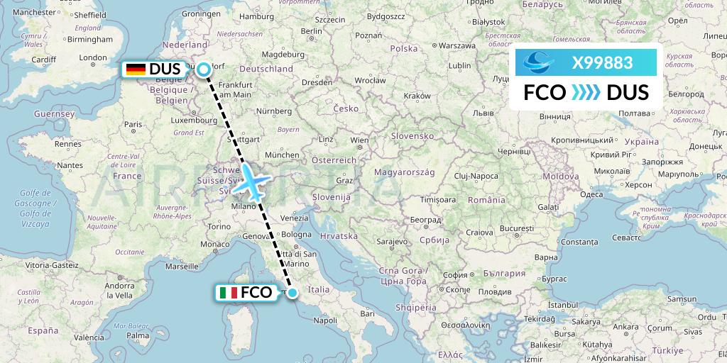 X99883 Avion Express Flight Map: Rome to Dusseldorf