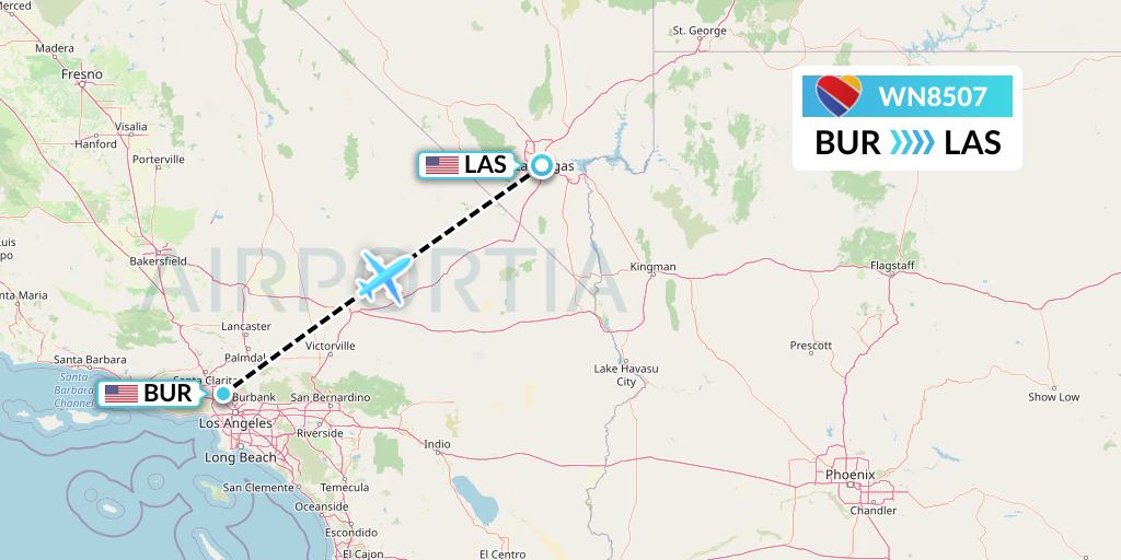 WN8507 Southwest Airlines Flight Map: Burbank to Las Vegas