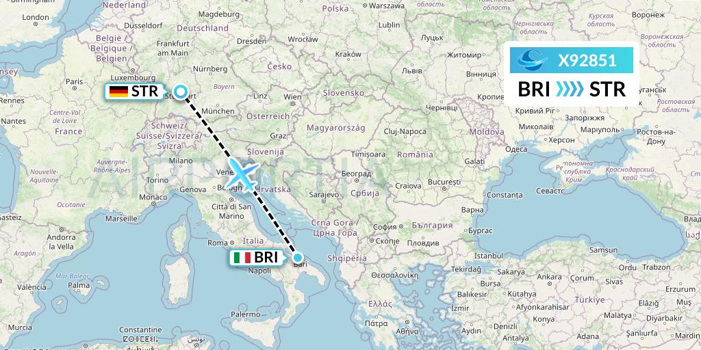 X92851 Avion Express Flight Map: Bari to Stuttgart