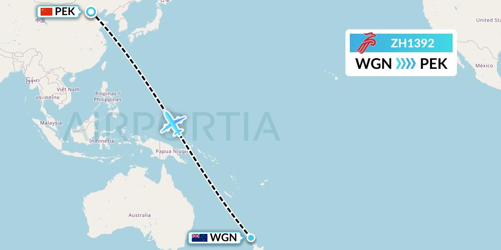 ZH1392 Shenzhen Airlines Flight Map: Waitangi to Beijing