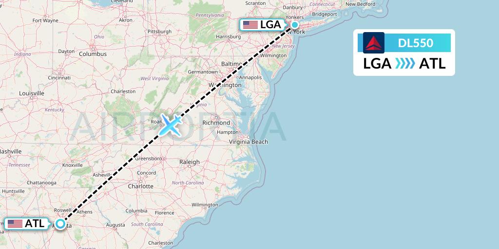 DL550 Delta Air Lines Flight Map: New York to Atlanta