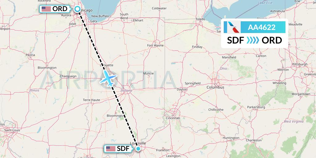 AA4622 American Airlines Flight Map: Louisville to Chicago