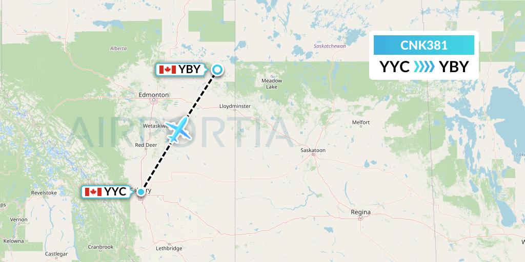 CNK381 Sunwest Aviation Flight Map: Calgary to Bonnyville