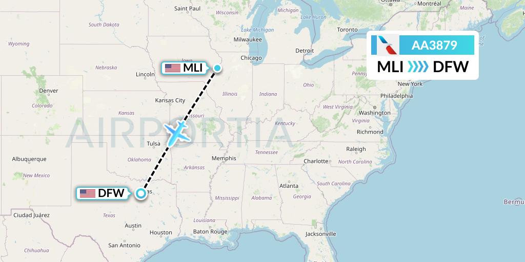 AA3879 American Airlines Flight Map: Moline to Dallas