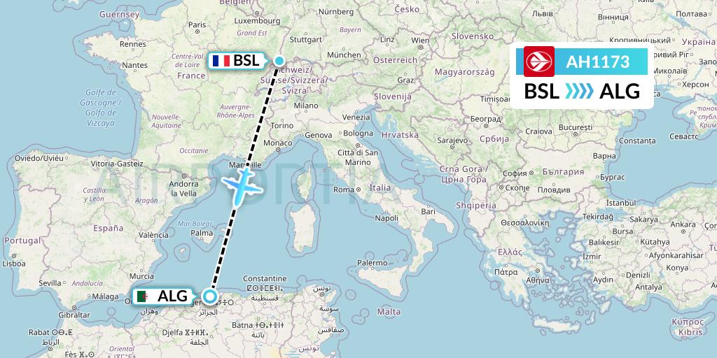 AH1173 Air Algerie Flight Map: Basel to Algiers