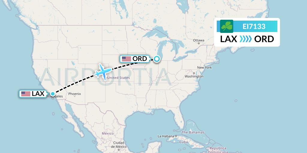 EI7133 Aer Lingus Flight Map: Los Angeles to Chicago