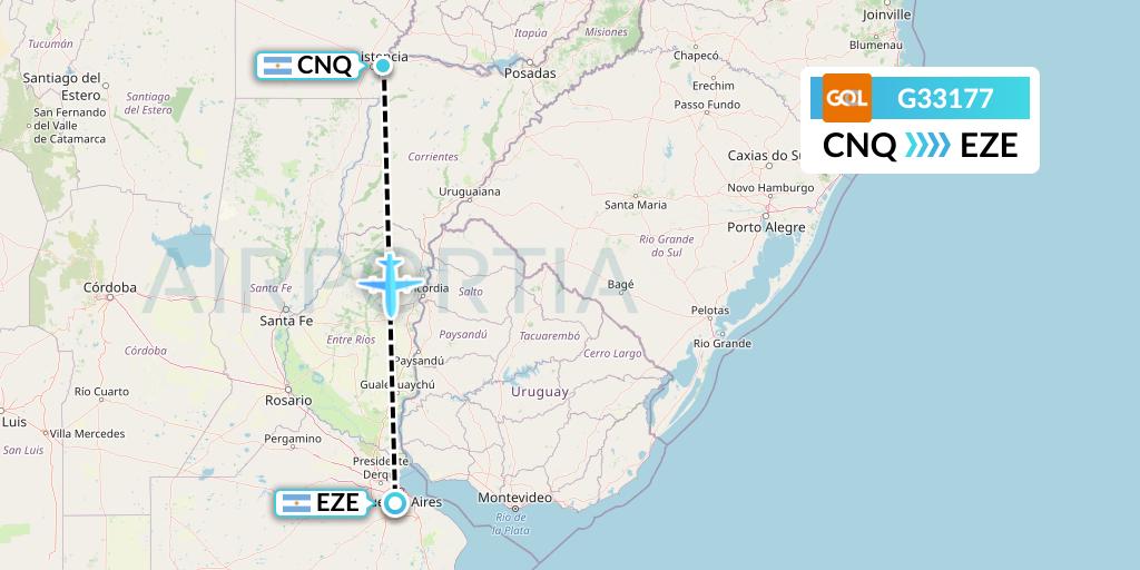 G33177 GOL Transportes Aeros Flight Map: Corrientes to Buenos Aires