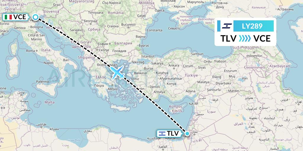 LY289 El Al Flight Map: Tel Aviv to Venice