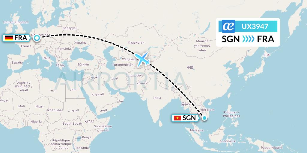 UX3947 Air Europa Flight Map: Ho Chi Minh City to Frankfurt