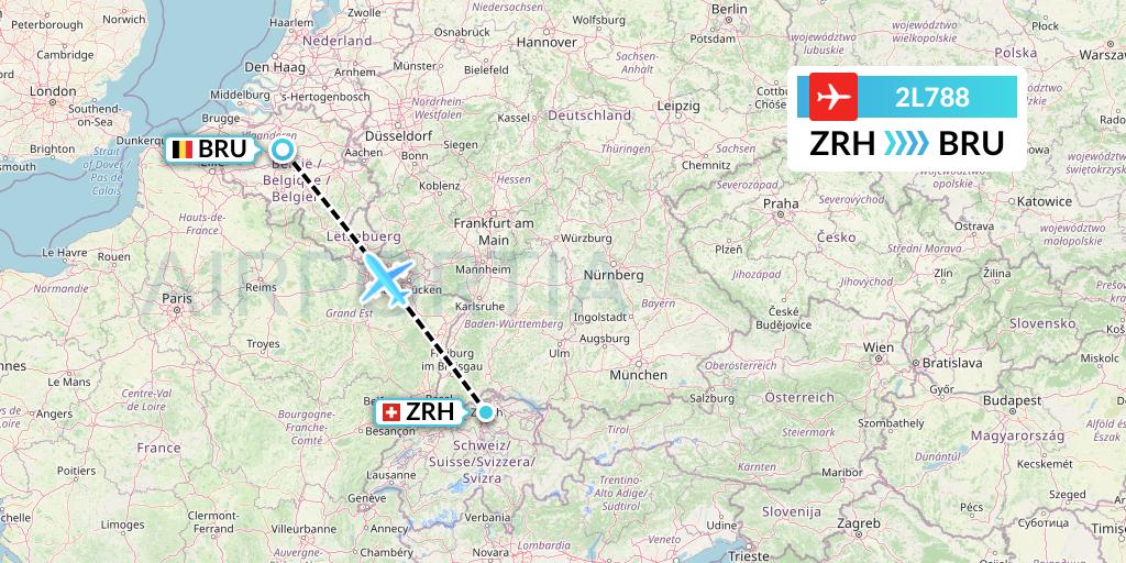 2L788 Helvetic Airways Flight Map: Zurich to Brussels