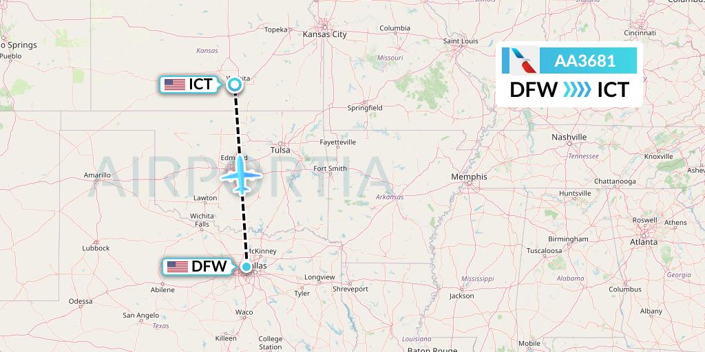 AA3681 American Airlines Flight Map: Dallas to Wichita