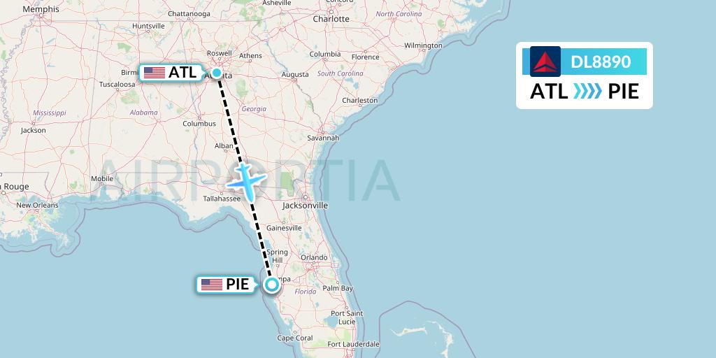 DL8890 Delta Air Lines Flight Map: Atlanta to St. Petersburg