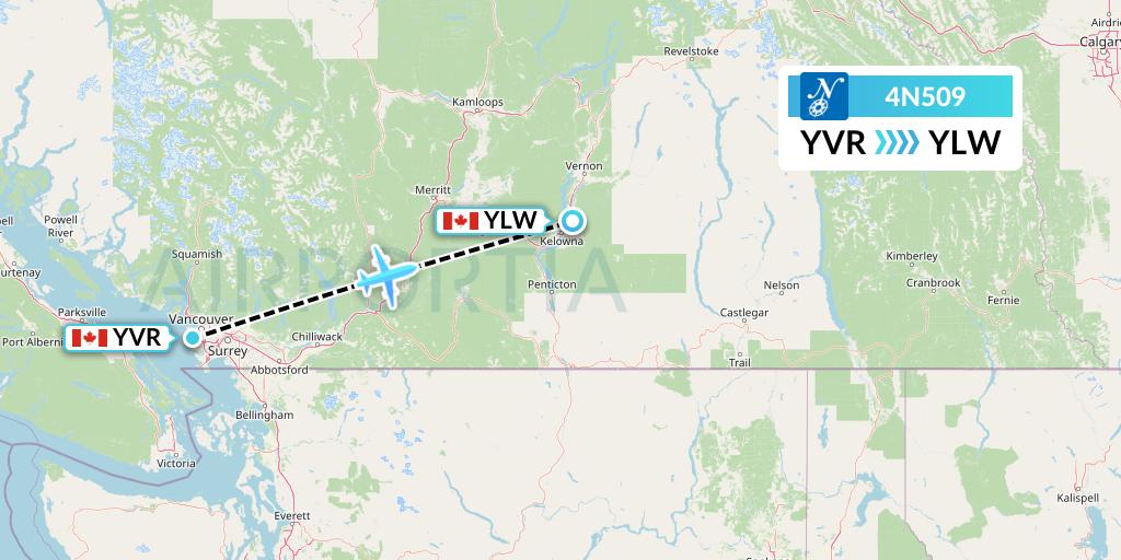 4N509 Air North Flight Map: Vancouver to Kelowna
