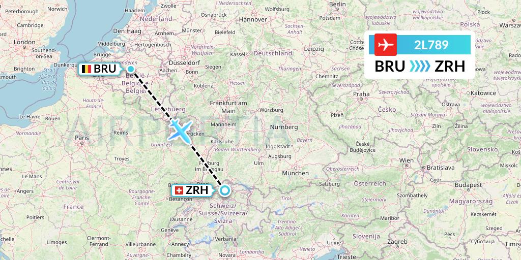 2L789 Helvetic Airways Flight Map: Brussels to Zurich