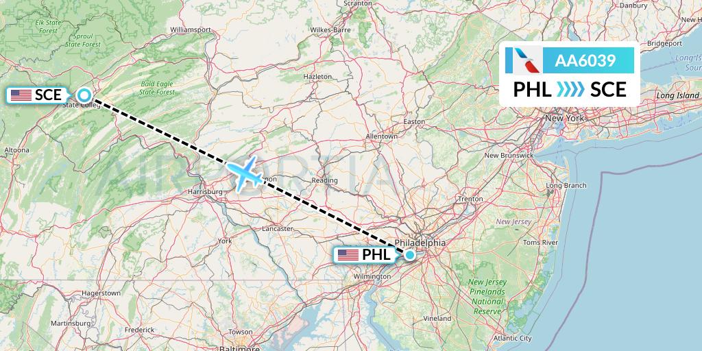 AA6039 American Airlines Flight Map: Philadelphia to State College
