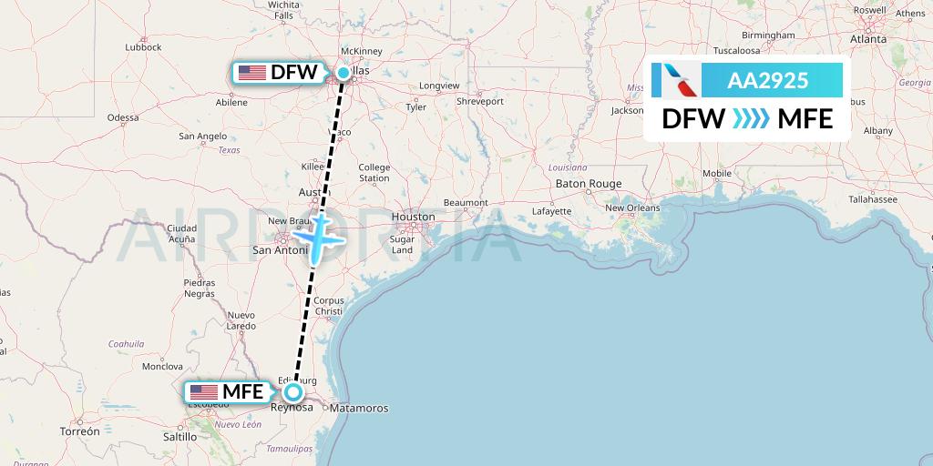 AA2925 American Airlines Flight Map: Dallas to McAllen
