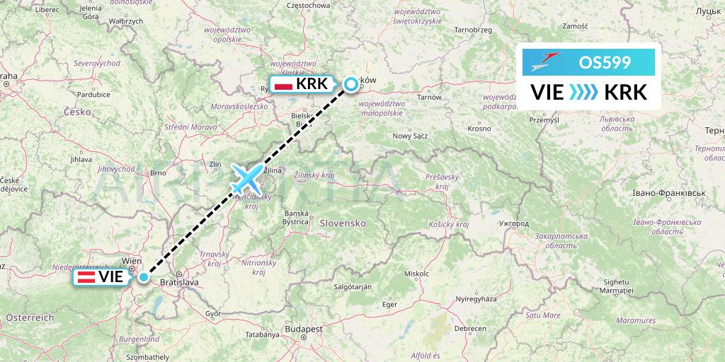 OS599 Austrian Airlines Flight Map: Vienna to Krakow