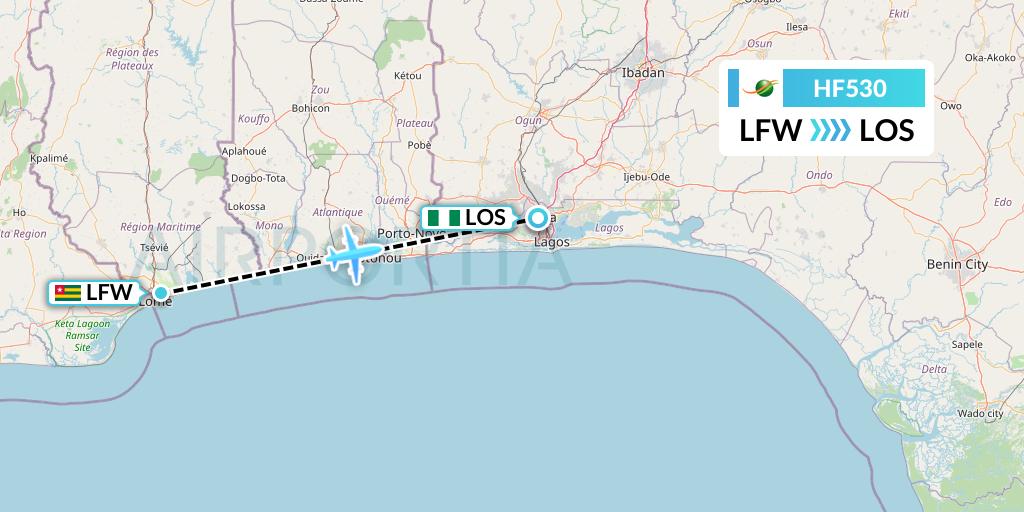 HF530 Air Cote d'Ivoire Flight Map: Lome to Lagos