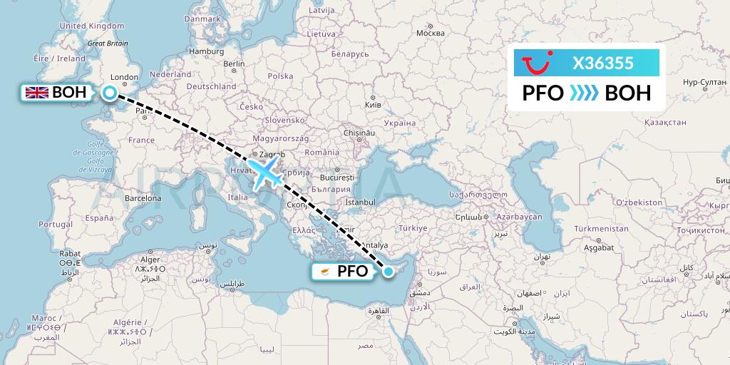 X36355 TUI fly Germany Flight Map: Pafos to Bournemouth