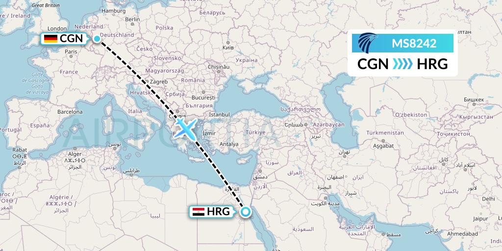 MS8242 EgyptAir Flight Map: Cologne to Hurghada
