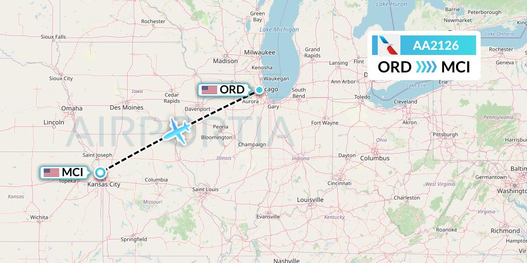 AA2126 American Airlines Flight Map: Chicago to Kansas City