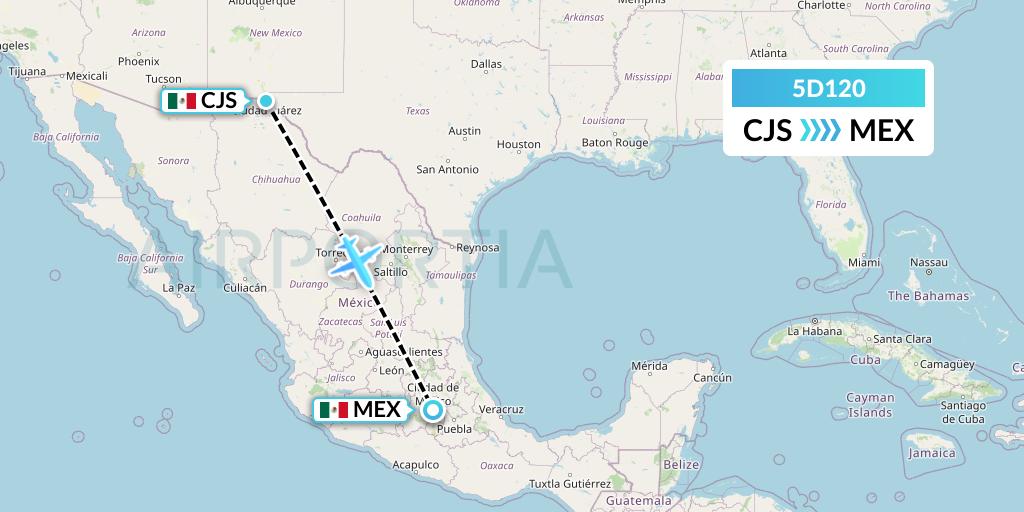 5D120 Aeromexico Connect Flight Map: Ciudad Juarez to Mexico City