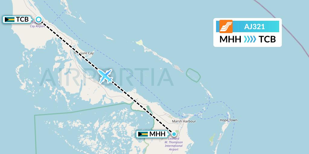 AJ321 Aztec Airways Flight Map: Marsh Harbour to Treasure Cay