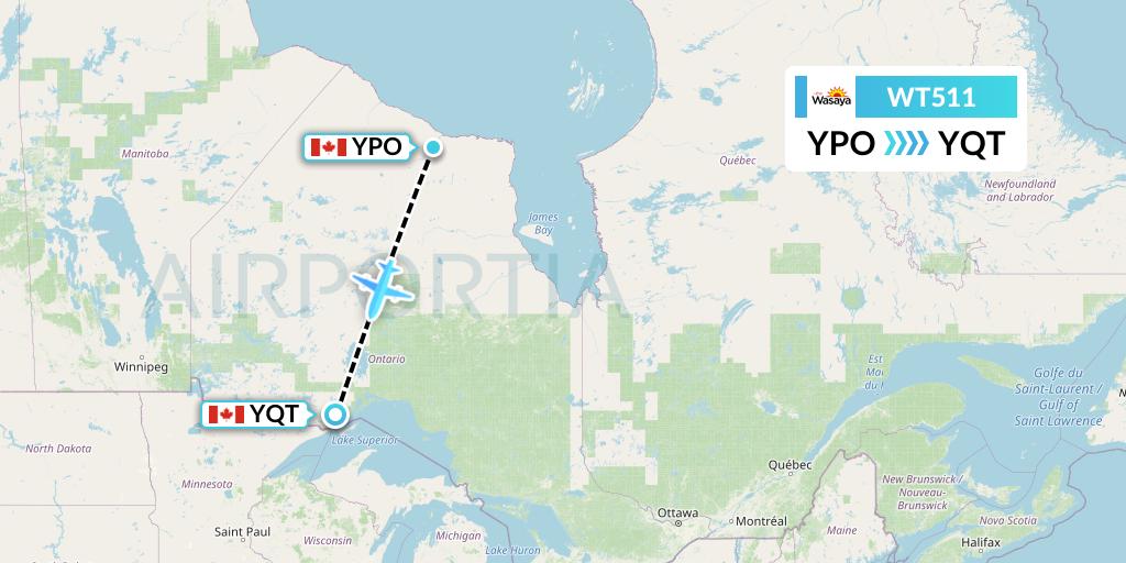 WT511 Flight Status Wasaya Airways Peawanuck to Thunder Bay (WSG511)