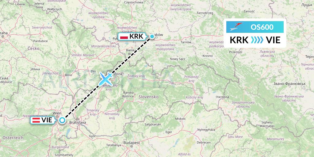 OS600 Austrian Airlines Flight Map: Krakow to Vienna