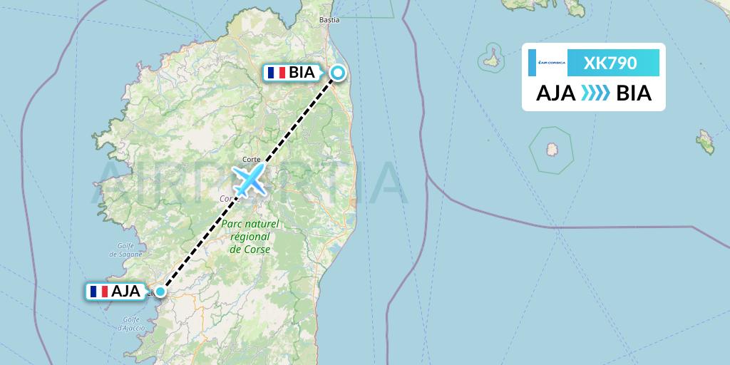 XK790 Air Corsica Flight Map: Ajaccio to Bastia