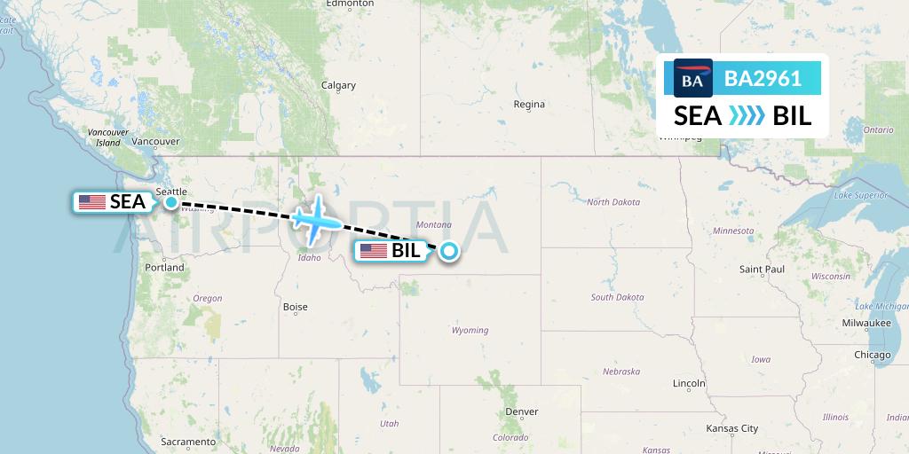 BA2961 British Airways Flight Map: Seattle to Billings