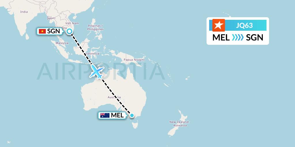 JQ63 Jetstar Airways Flight Map: Melbourne to Ho Chi Minh City