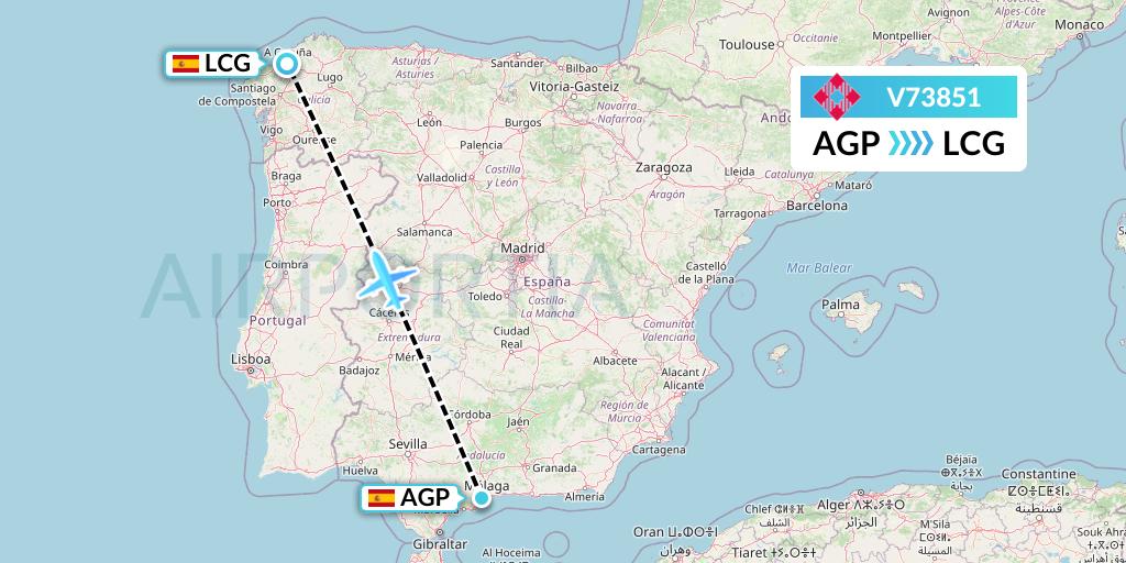 V73851 Volotea Flight Map: Malaga to A Coruna