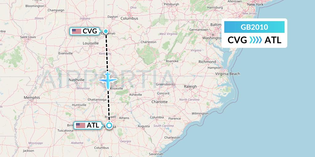 GB2010 ABX Air Flight Map: Cincinnati to Atlanta