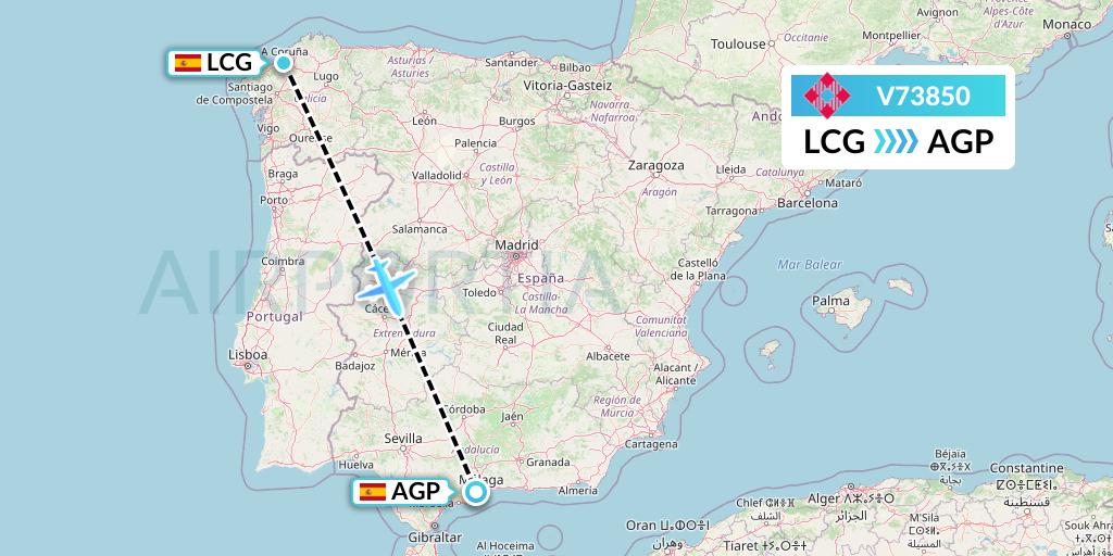 V73850 Volotea Flight Map: A Coruna to Malaga