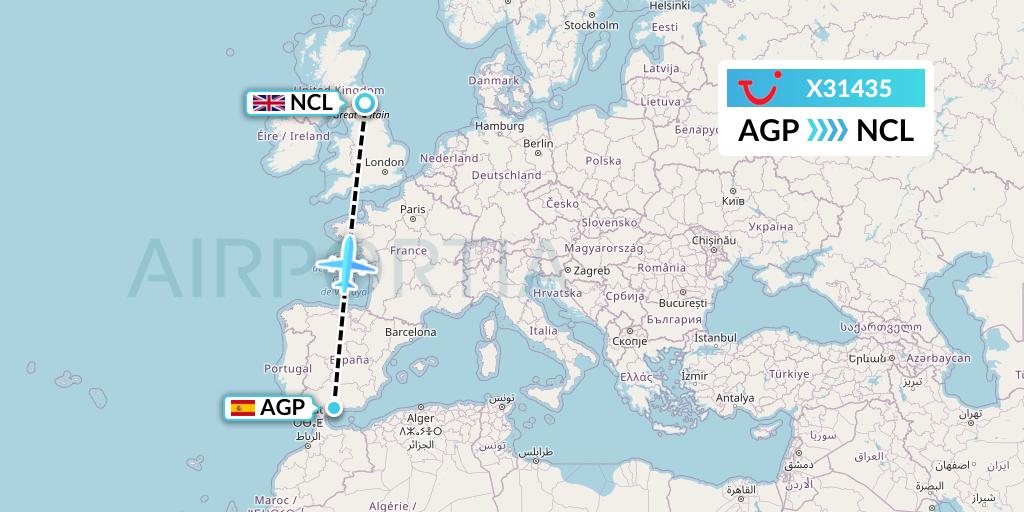 X31435 TUI fly Germany Flight Map: Malaga to Newcastle