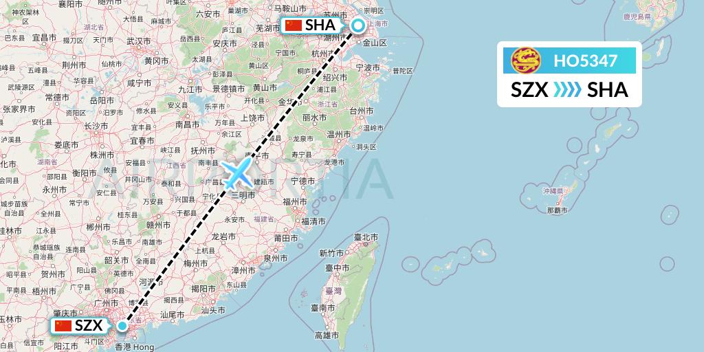 HO5347 Juneyao Airlines Flight Map: Shenzhen to Shanghai