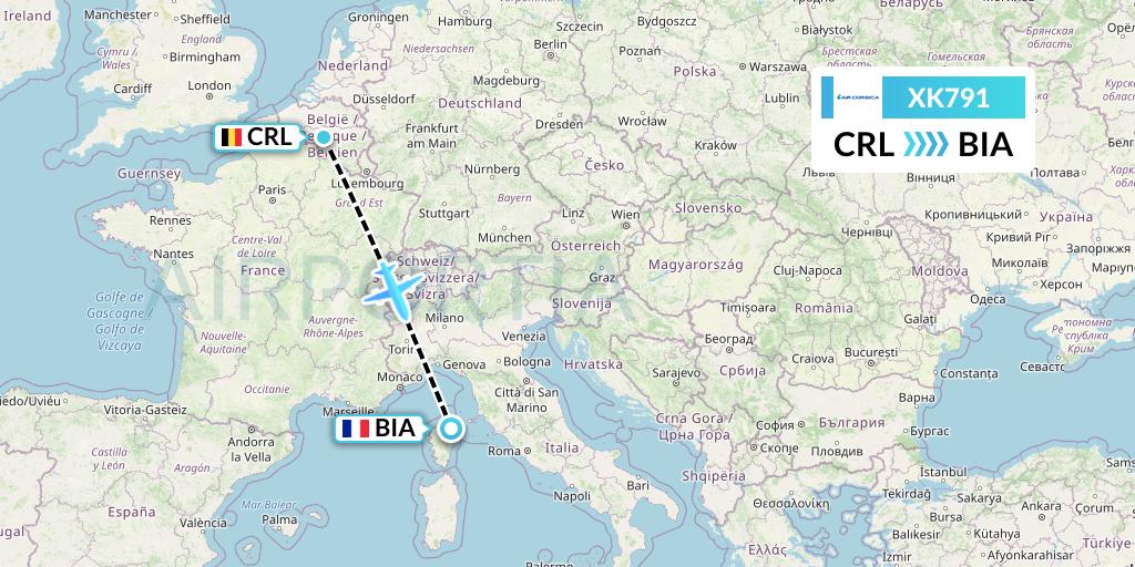 XK791 Air Corsica Flight Map: Brussels to Bastia