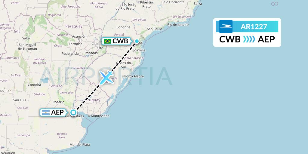 AR1227 Aerolineas Argentinas Flight Map: Curitiba to Buenos Aires