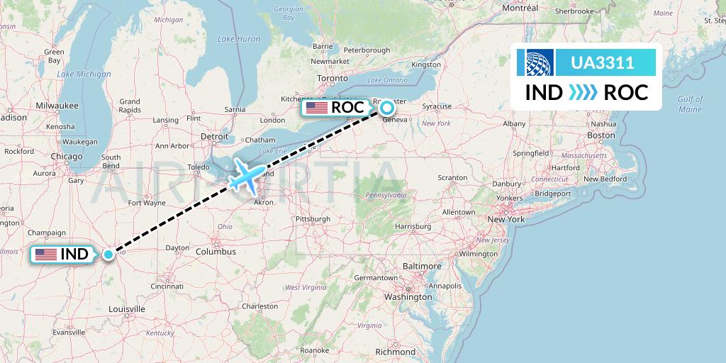 UA3311 United Airlines Flight Map: Indianapolis to Rochester