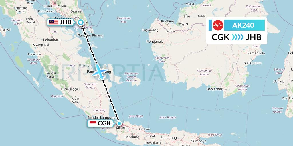 AK240 AirAsia Flight Map: Jakarta to Johor Bahru