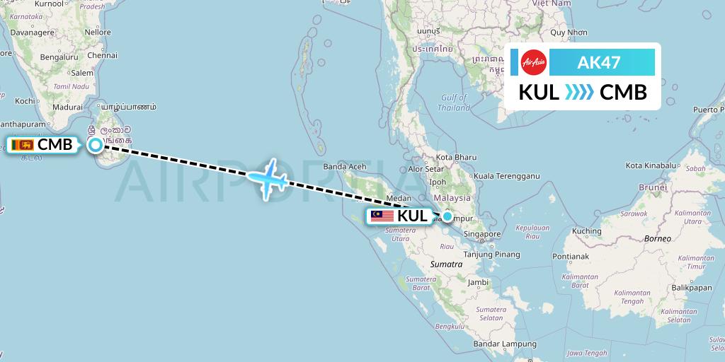 AK47 Flight Status AirAsia Kuala Lumpur to Colombo (AXM47)