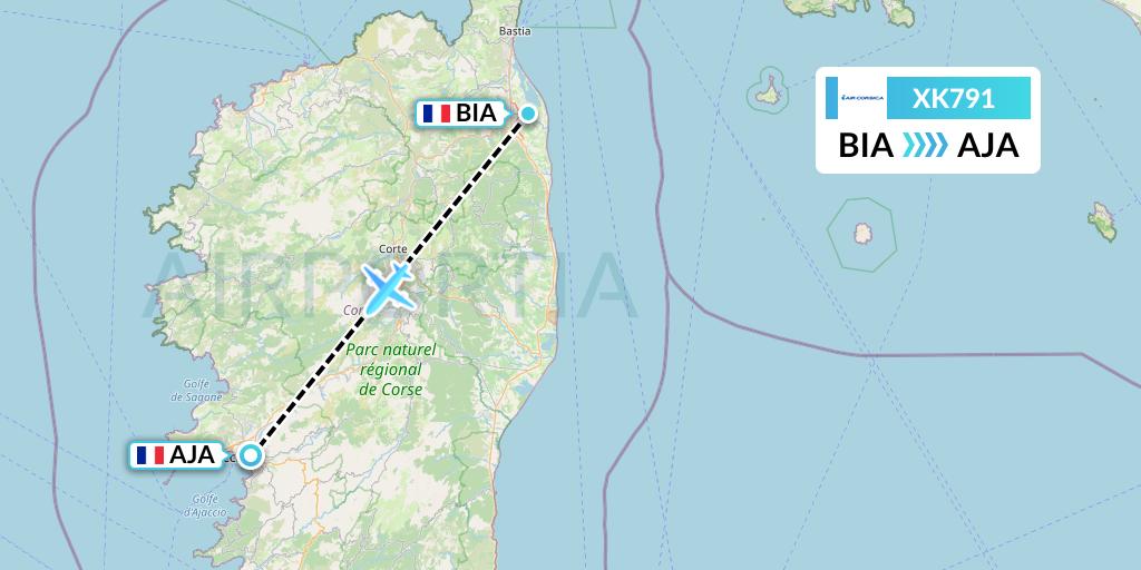 XK791 Air Corsica Flight Map: Bastia to Ajaccio
